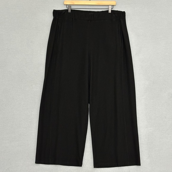 Eileen Fisher Womens Pants Plus 2X Black Washable Crepe Pull On Straight Classic - Picture 1 of 16